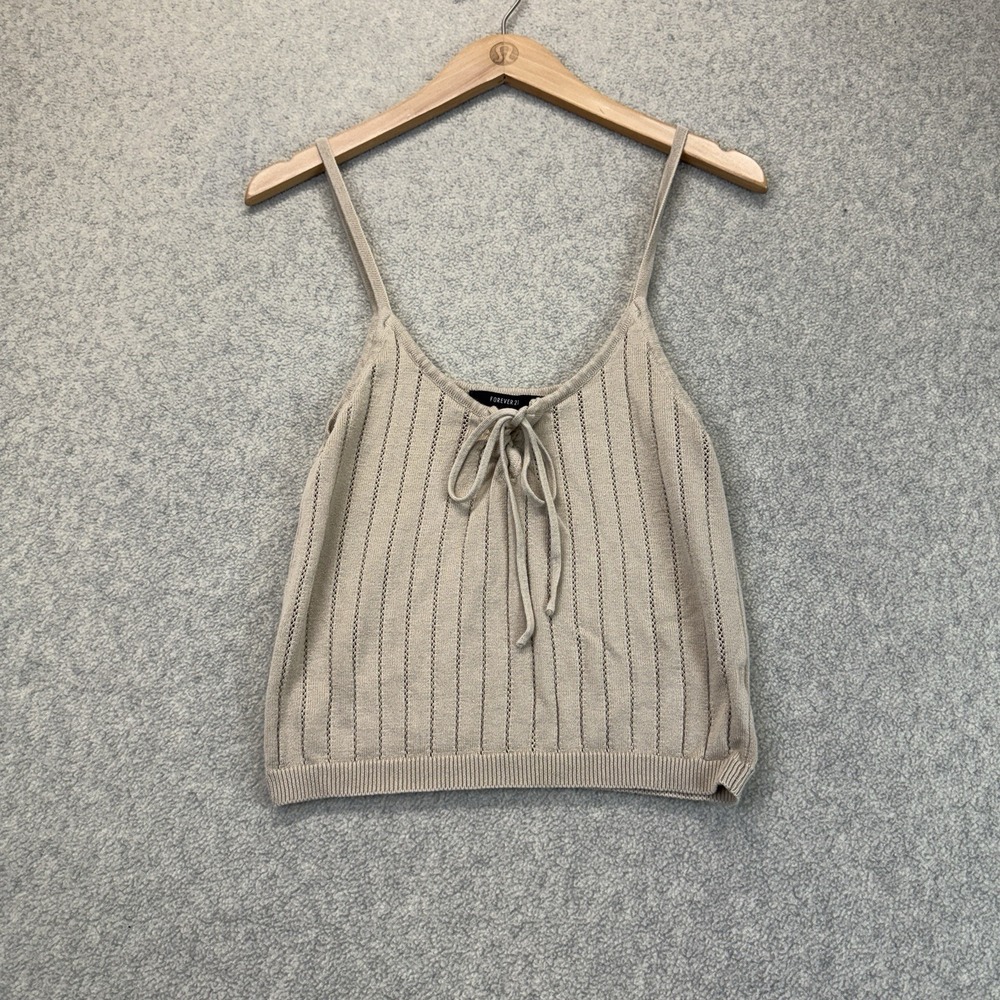 Forever 21 Taupe Knit Tie Front Cropped Tank Top Size S
